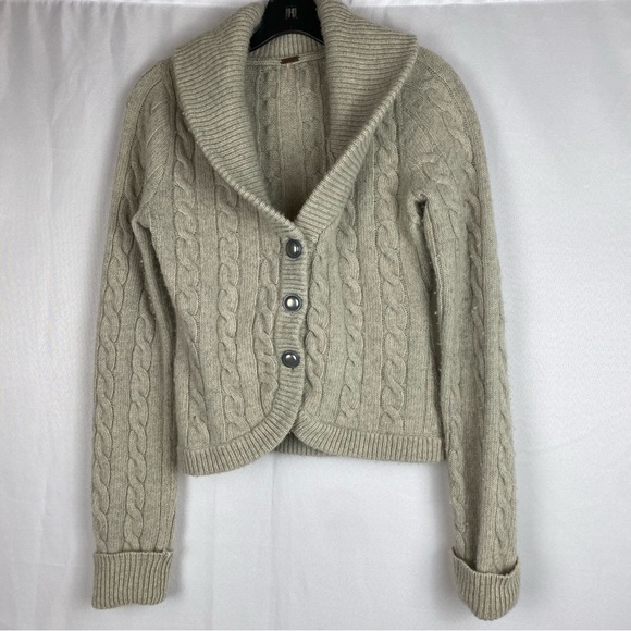 Free People Sweaters - Free People Large Tan Cable Knit Cardigan